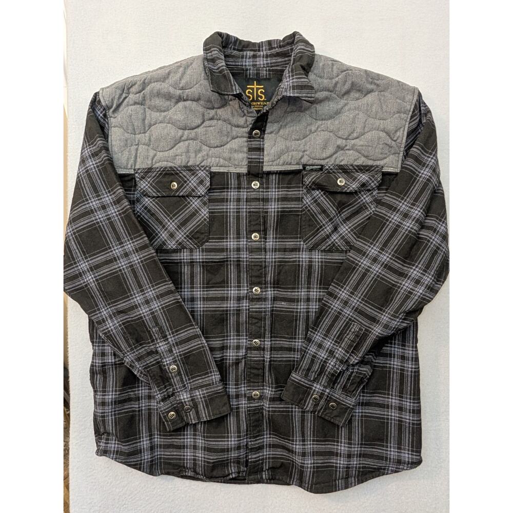 StS Ranchwear Logan Flannel Shirt Mens XXL Black Plaid Long Sleeve Quilted Yoke